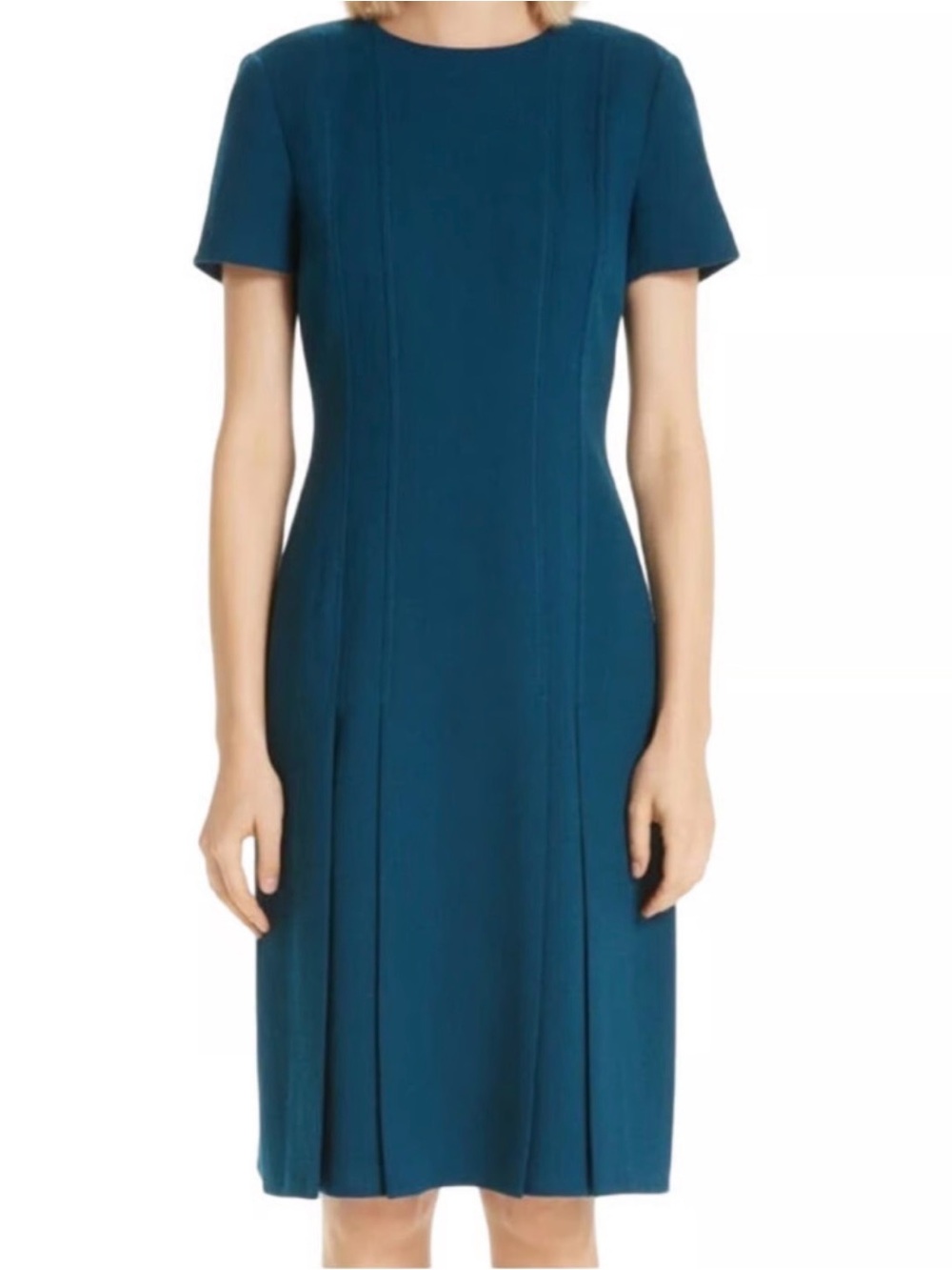 Lafayette 148 NY Jannie Wool Fit & Flare Pleated Dress Sz 6 Teal Knee Length